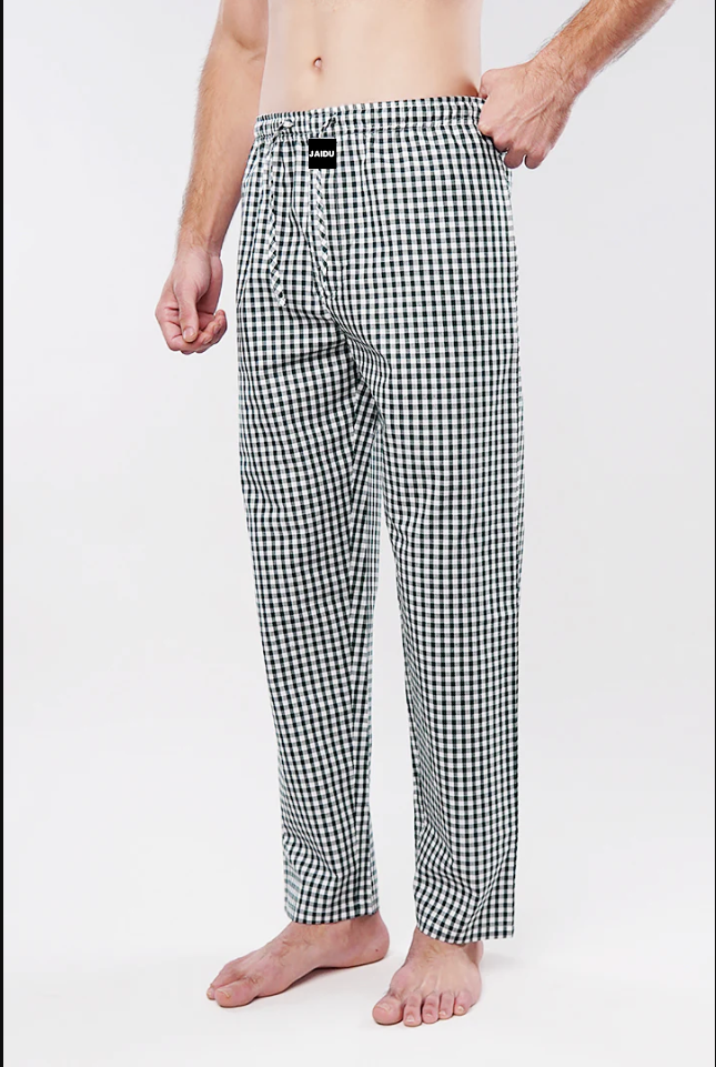 Men Soft Black & White Box Checked Cotton Pajama