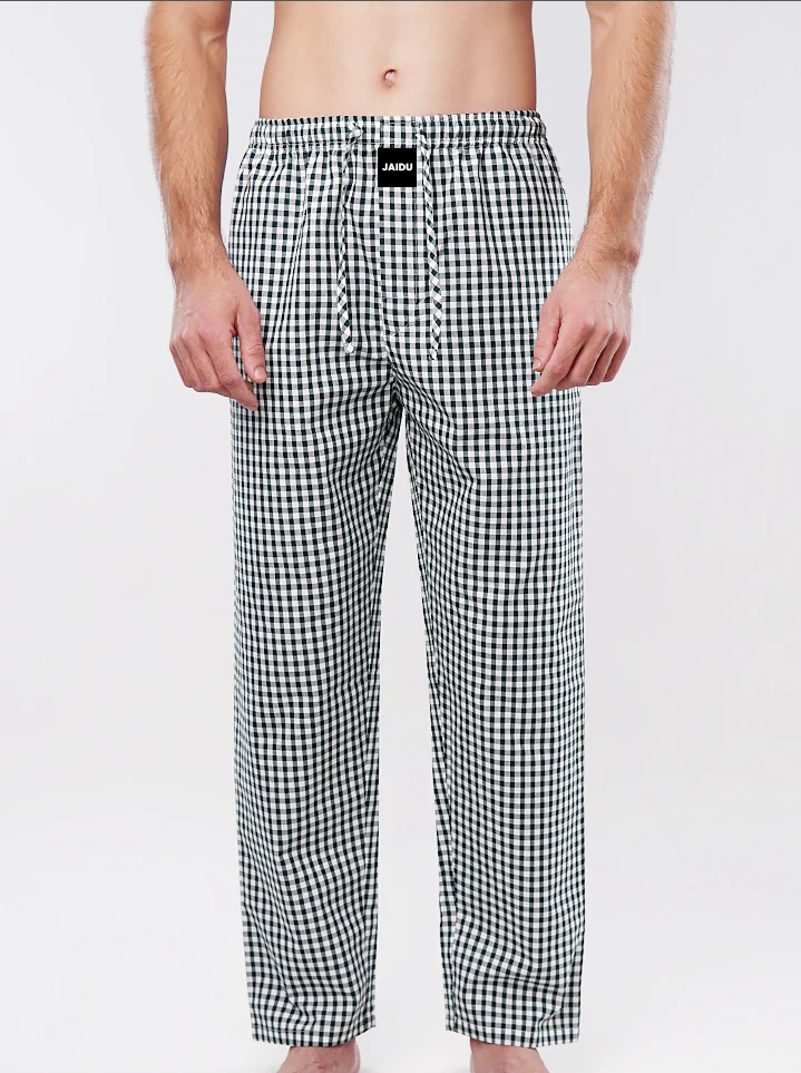 Men Soft Black & White Box Checked Cotton Pajama