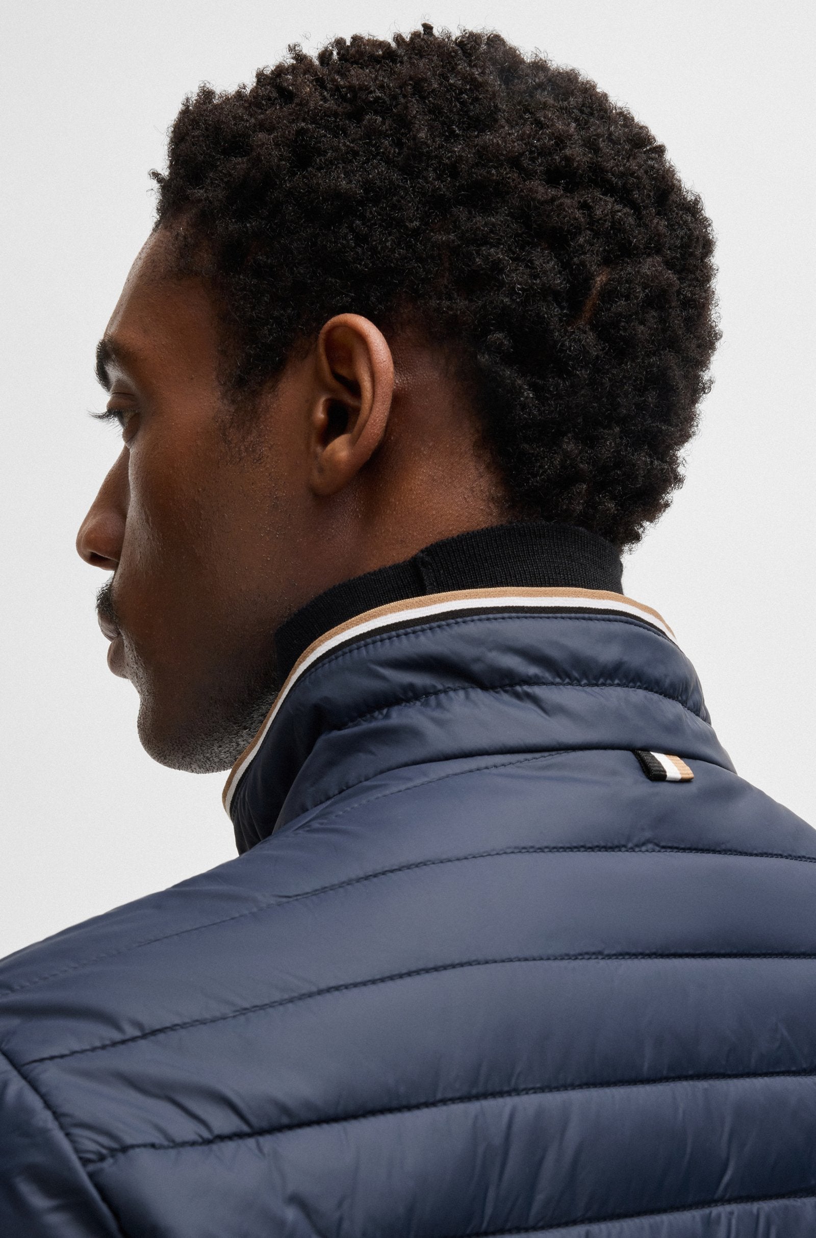 Water-repellent Navy Jacket with 3D logo tape