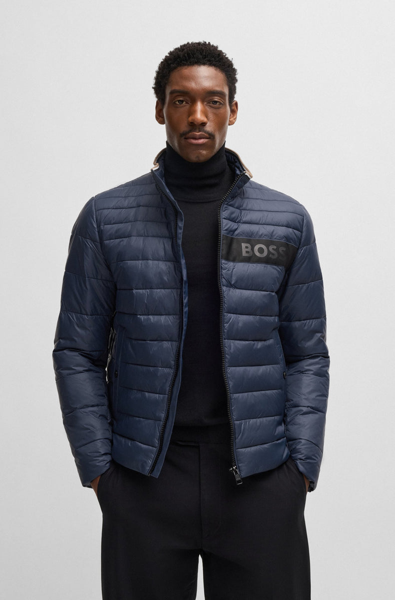 Water-repellent Navy Jacket with 3D logo tape – Marlin